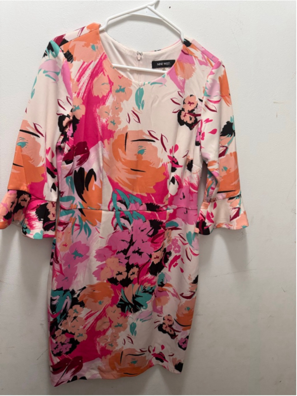Women's Nine West Floral Sheath Dress Size 10 Pink Orange